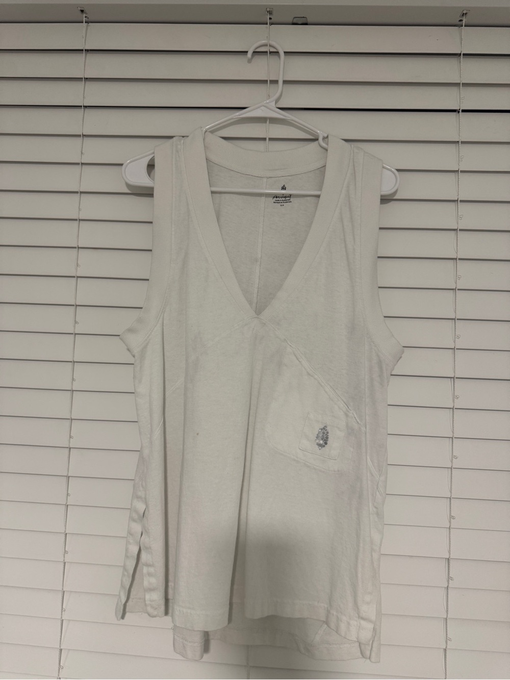 FP Movement by Free People White V-Neck Sleeveless Pocket Tank
